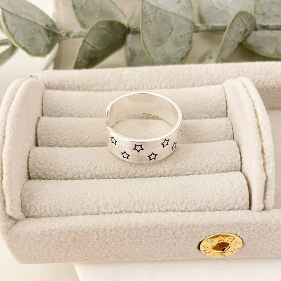 925 Sterling Silver Star Ring Textured Ring Band Celestial Star Ring Band - Picture 5 of 9